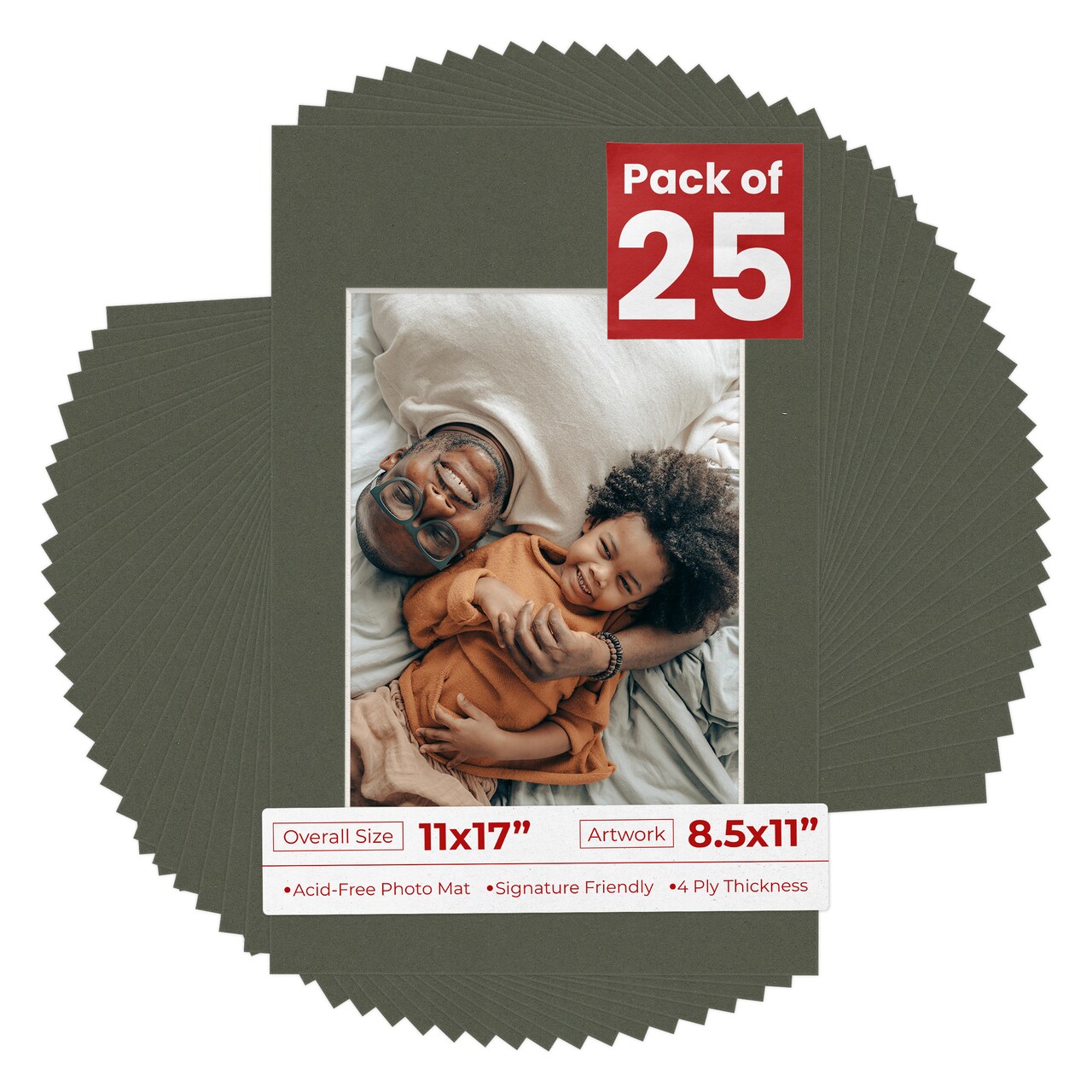 Dark Olive Green Mat Board for 11x17 Frames - Fits 8.5x11 Photos